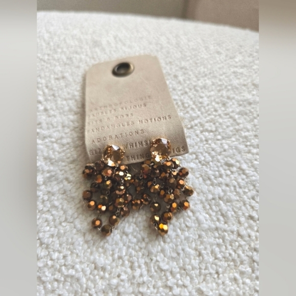 Anthropologie, Waterfall Beaded Drop Earrings, Taupe Brown -NWT!! - Picture 2 of 9